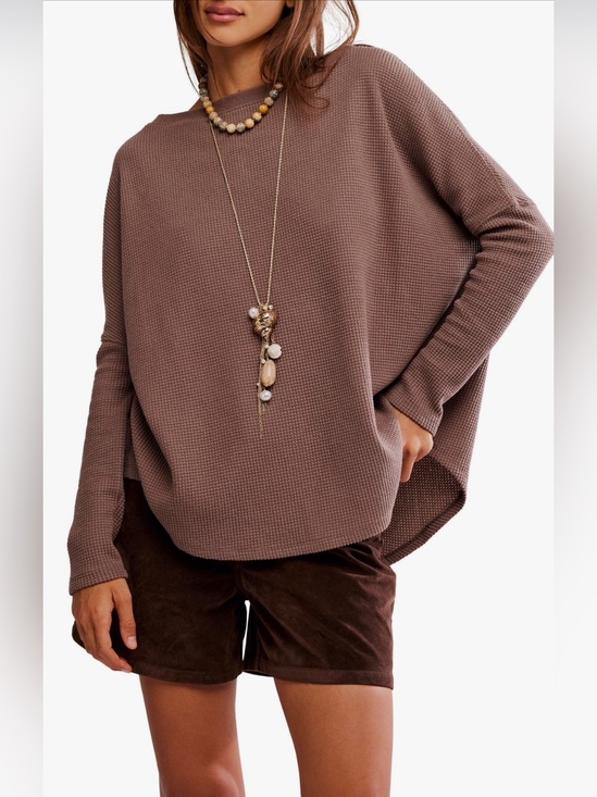 We The Free Tops - Free People Latte Blue Oversize Thermal Top